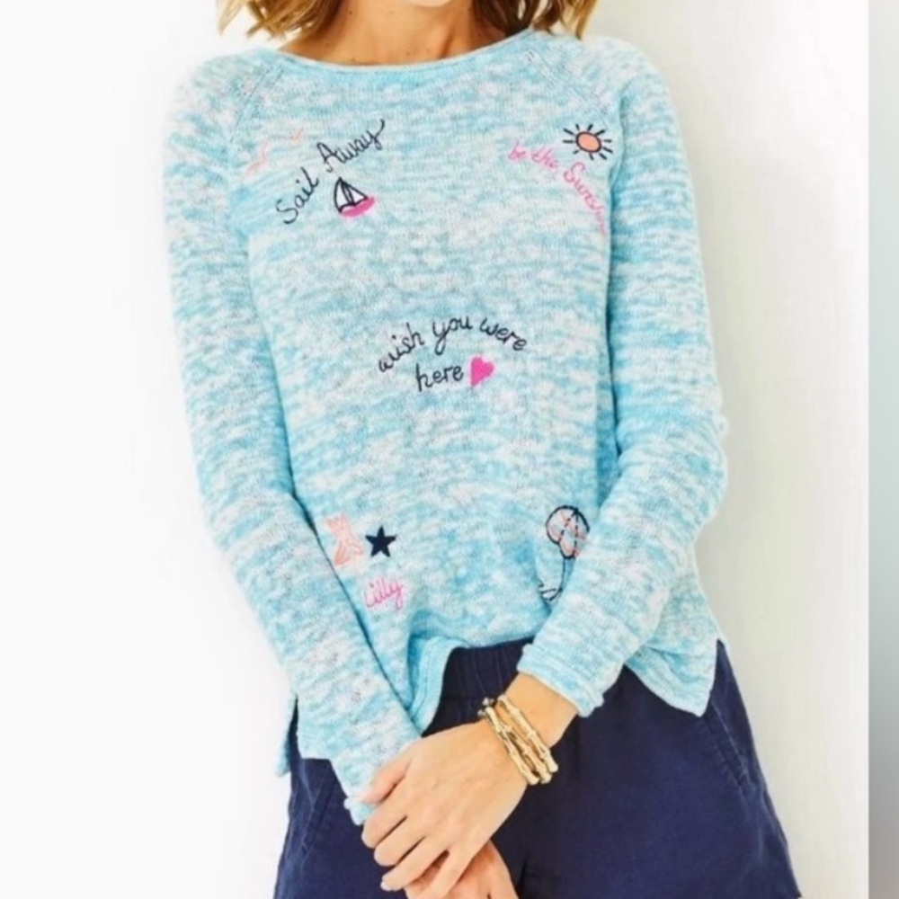 Lilly Pulitzer Blue Marl Sailabration Embroidery Danette Sweater